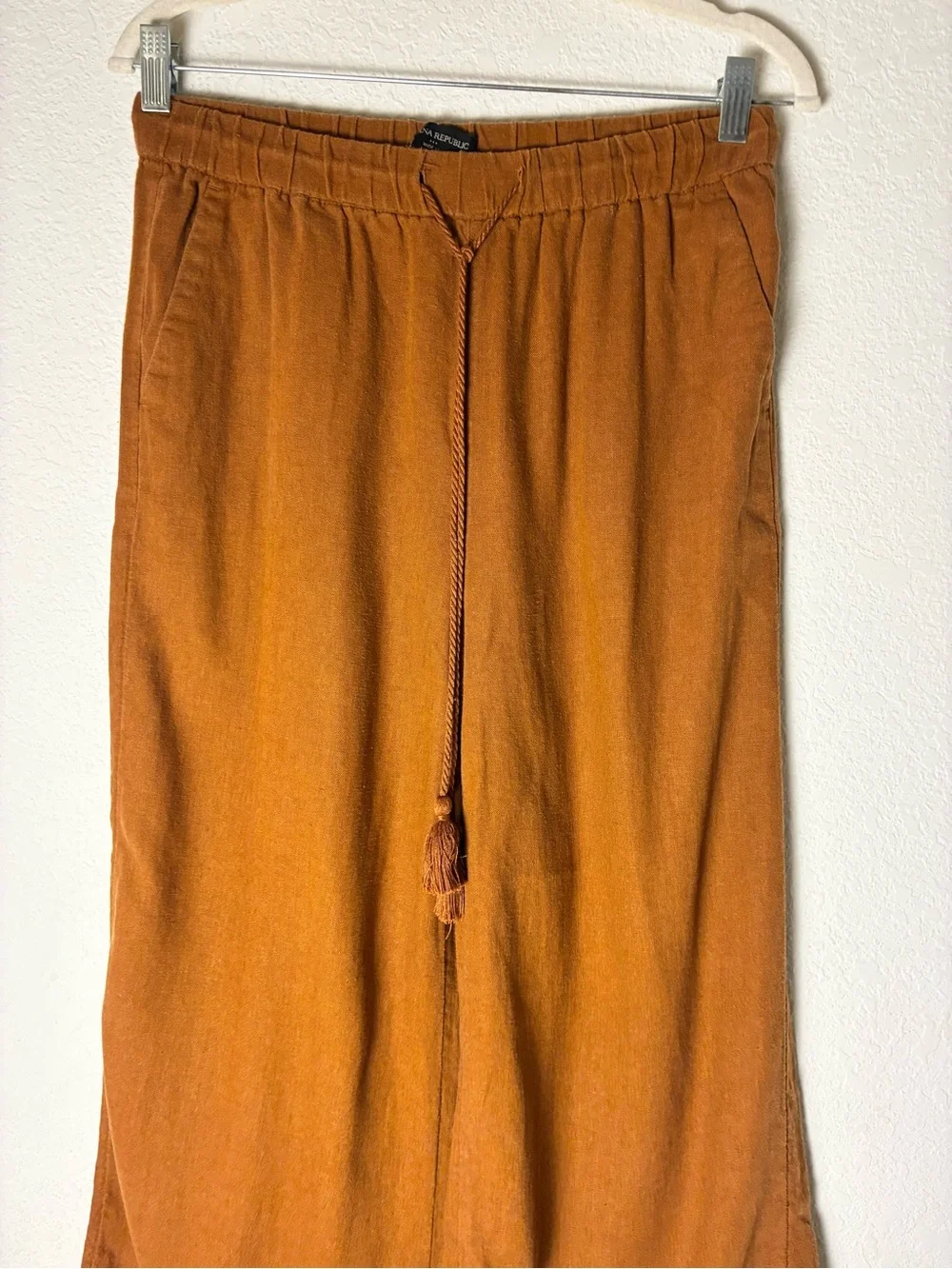 Banana Republic Factory Wide-Leg Linen Blend Pull On Pants Flowy Boho Rust